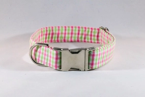Preppy Pink and Green Gingham Dog Collar