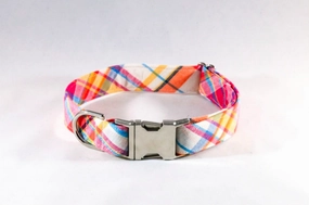 Preppy Pink and Orange Madras Dog Collar