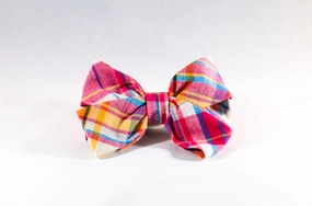 Preppy Pink and Orange Madras Girl Dog Bow Tie