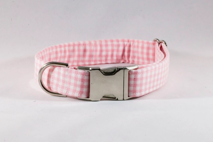 Preppy Pink Gingham Girl Bow Tie Dog Collar