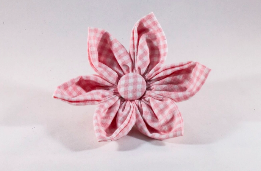 Preppy Pink Gingham Girl Dog Flower Bow Tie Collar
