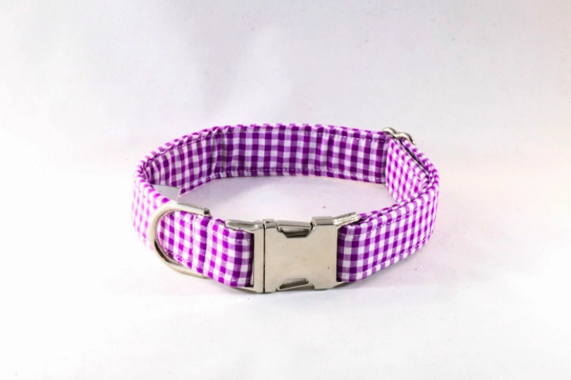 Preppy Purple Gingham Girl Dog Flower Bow Tie Collar