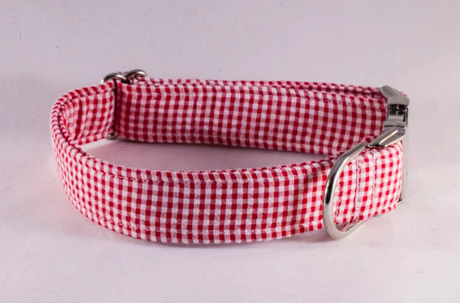 Preppy Red Gingham Bow Tie Dog Collar