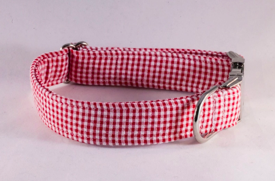 Preppy Red Gingham Girl Dog Flower Bow Tie Collar
