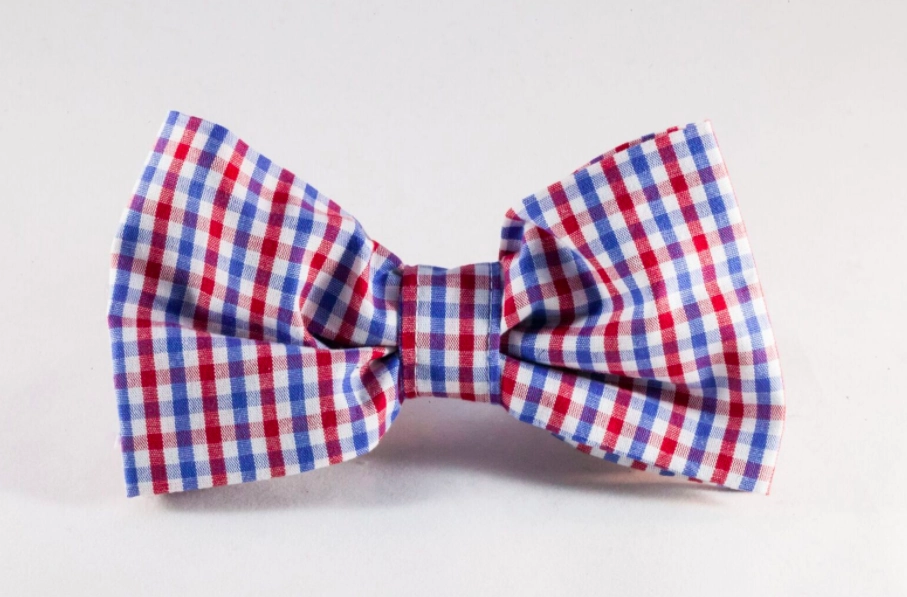 Preppy Red White and Blue Gingham Dog Bow Tie Collar, Ole Miss Rebels