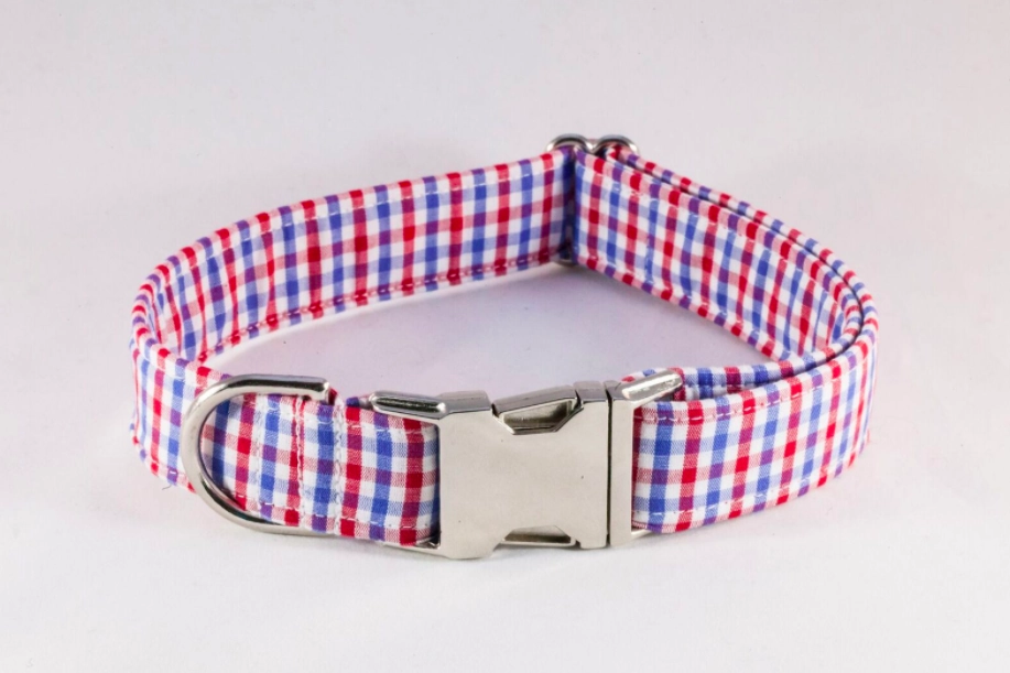 Preppy Red White and Blue Gingham Girl Dog Bow Tie Collar, Ole Miss Rebels