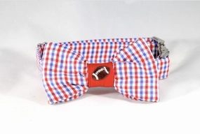 Preppy Red White and Blue Gingham Ole Miss Rebels Football Dog Bow Tie Collar