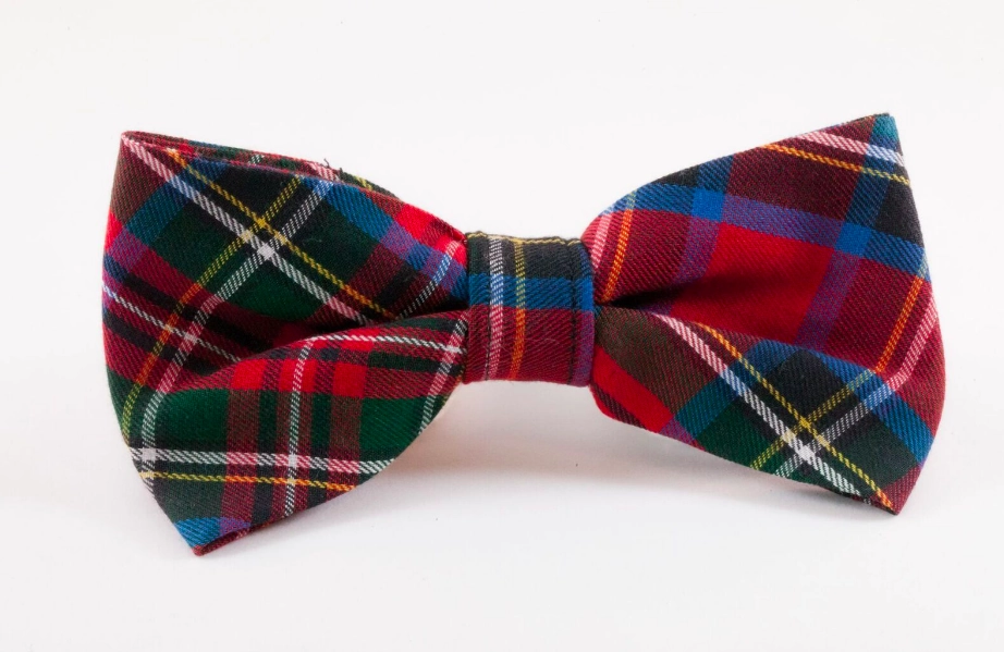 Red Scottish Tartan Plaid Dog Bow Tie