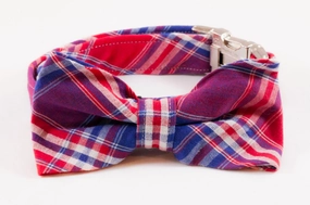 Red White and Blue Americana Plaid Bow Tie Dog Collar