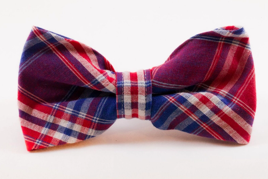 Red White and Blue Americana Plaid Bow Tie Dog Collar