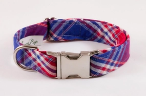 Red White and Blue Americana Plaid Dog Collar