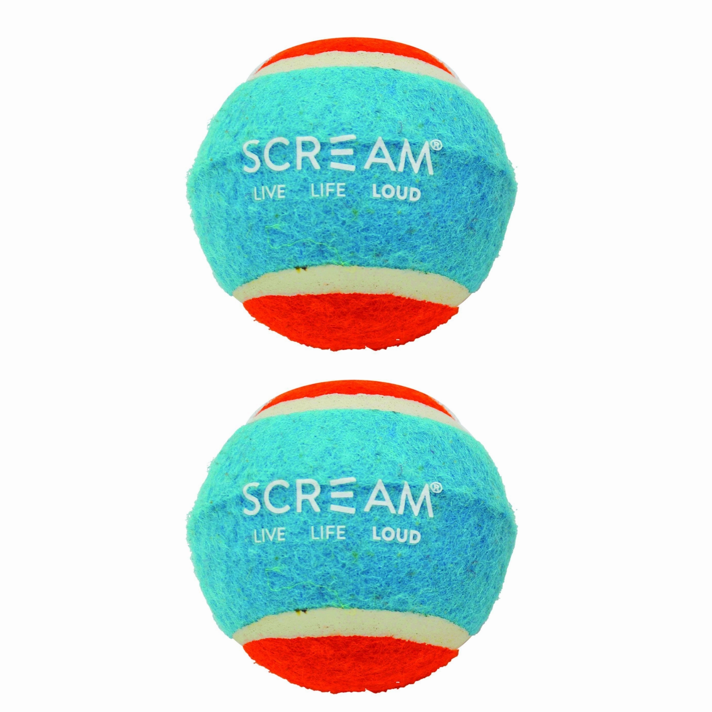 Scream Tennis Balls Medium Blue and Orange Dog Toy 2 Pack ($)($)