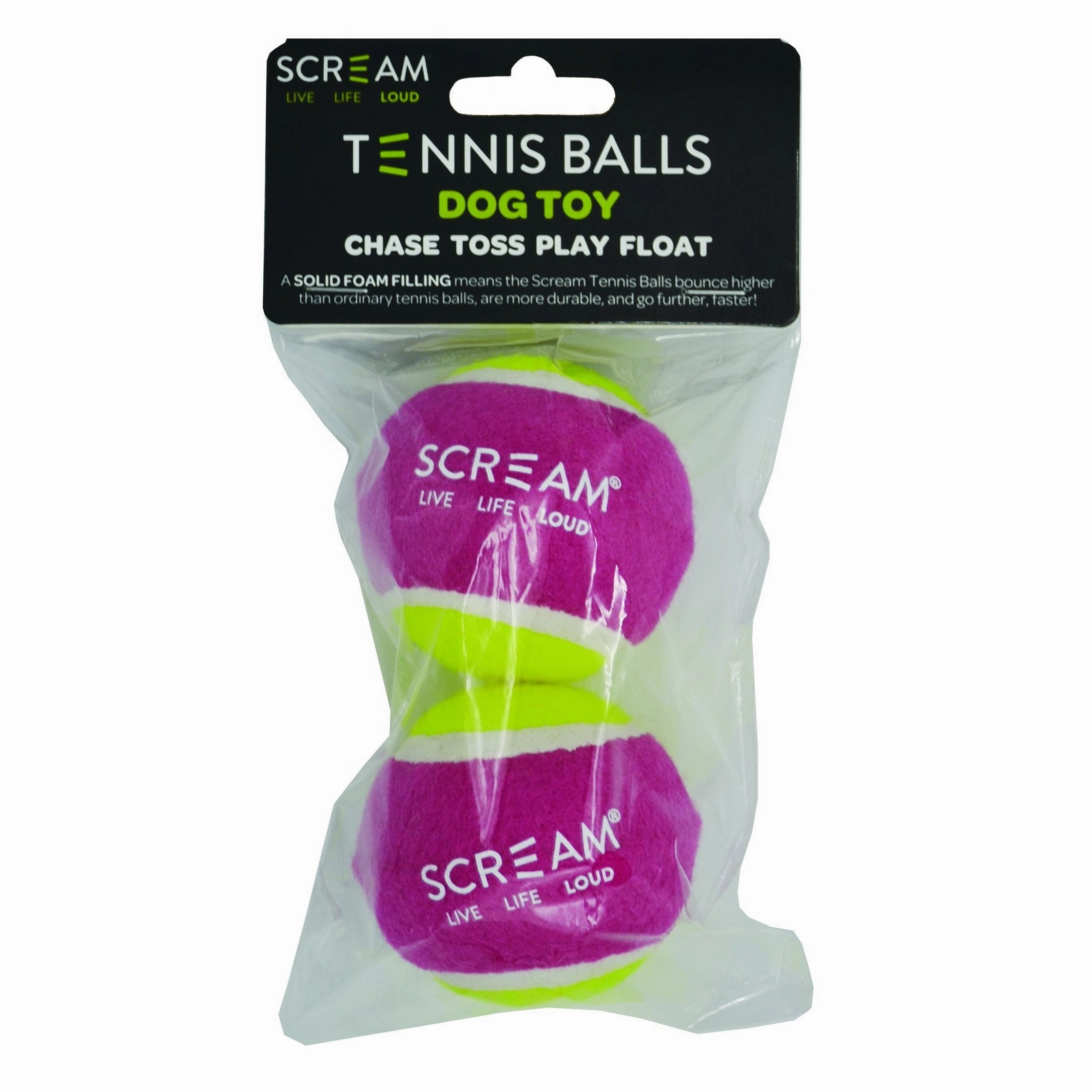 Scream Tennis Balls Medium Pink and Green Dog Toy 2 Pack ($)($)
