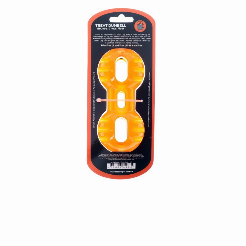 Scream Xtreme Treat Dumbbell Dog Toy Orange Medium/Large ($)($)