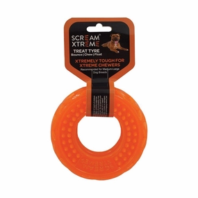 Scream Xtreme Treat Tyre Medium/Large Orange Dog Toy ($)($)