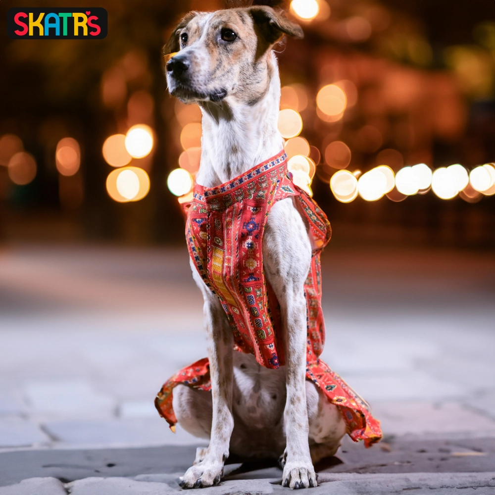 Skatrs Cotton Printed Dress for Dogs and Cats (Red)