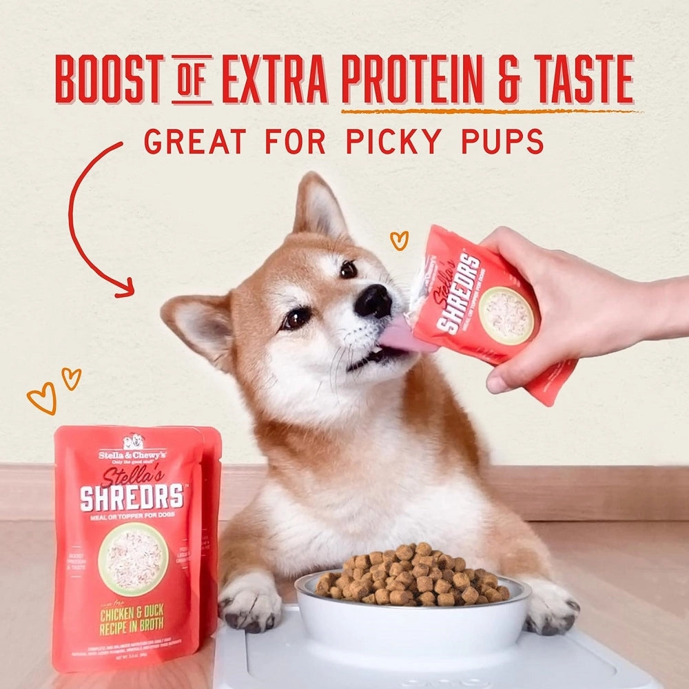 Stella's Shredrs Chicken & Duck Recipe in Broth Dog Pouch