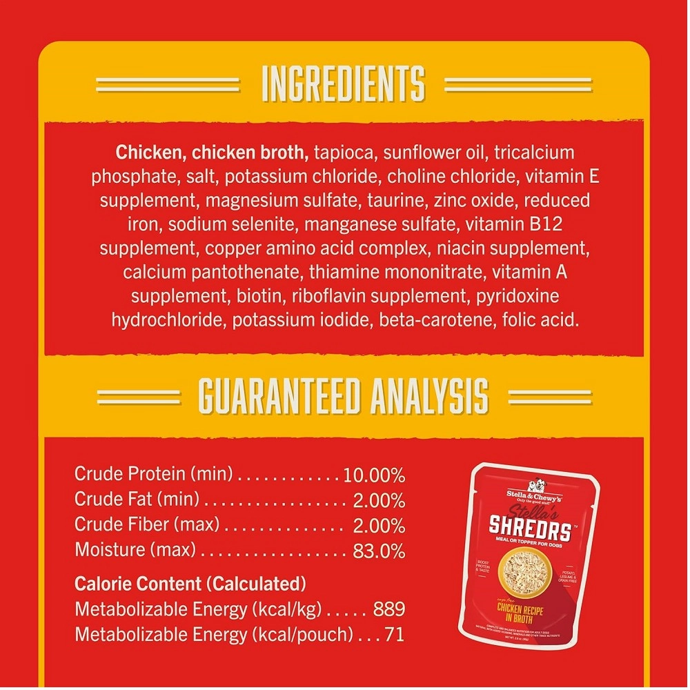 Stella's Shredrs Chicken Recipe in Broth Dog Pouch