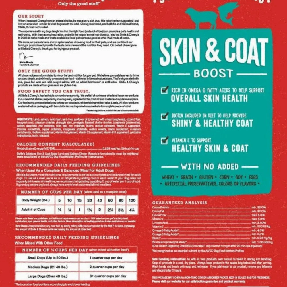 Stella's Solutions Skin & Coat Boost Freeze Dried Grass-Fed Lamb & Wild-Caught Salmon - Dinner Morsels Dog Food