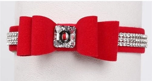 Susan Lanci 3 Rows Giltmore Crystals Big Bow 5/8" Collar - Many Colors