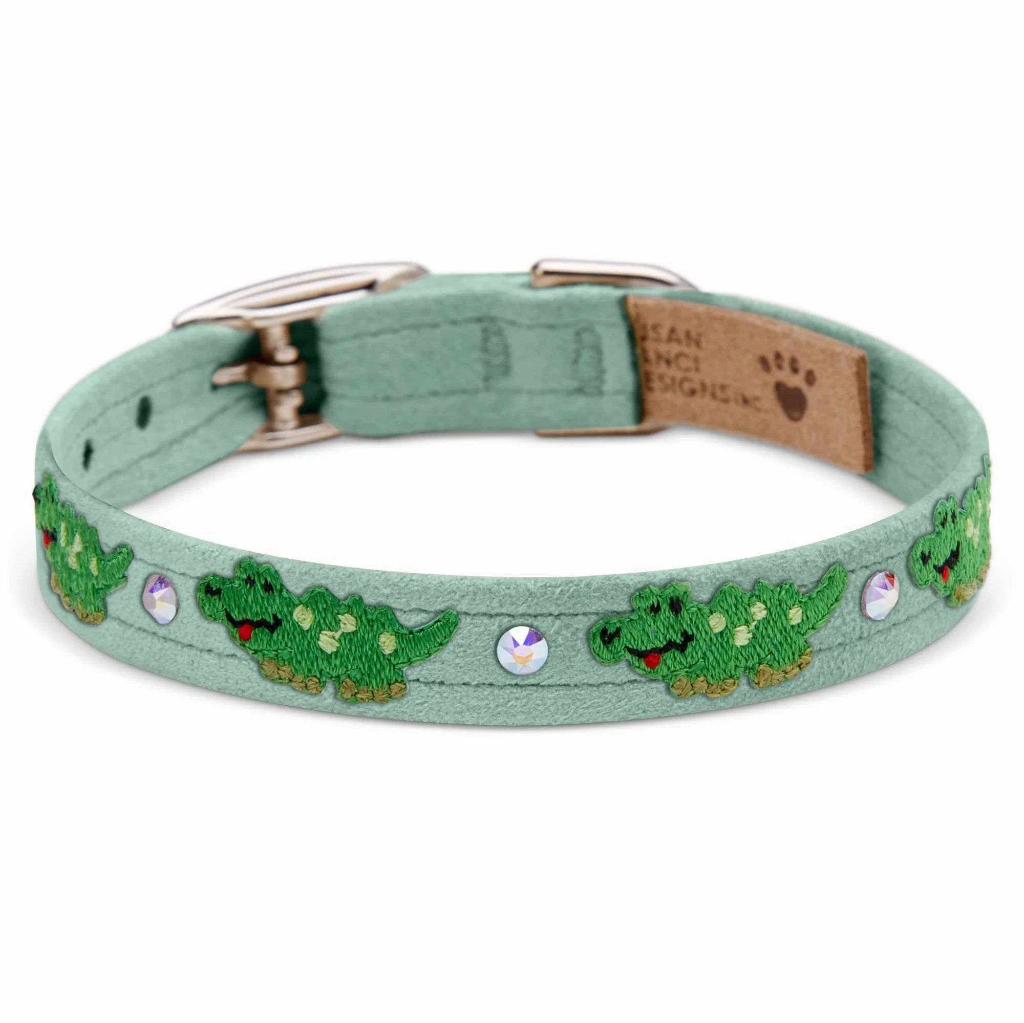 Susan Lanci Embroidered Green Alligators with Crystals Collar in Many Colors