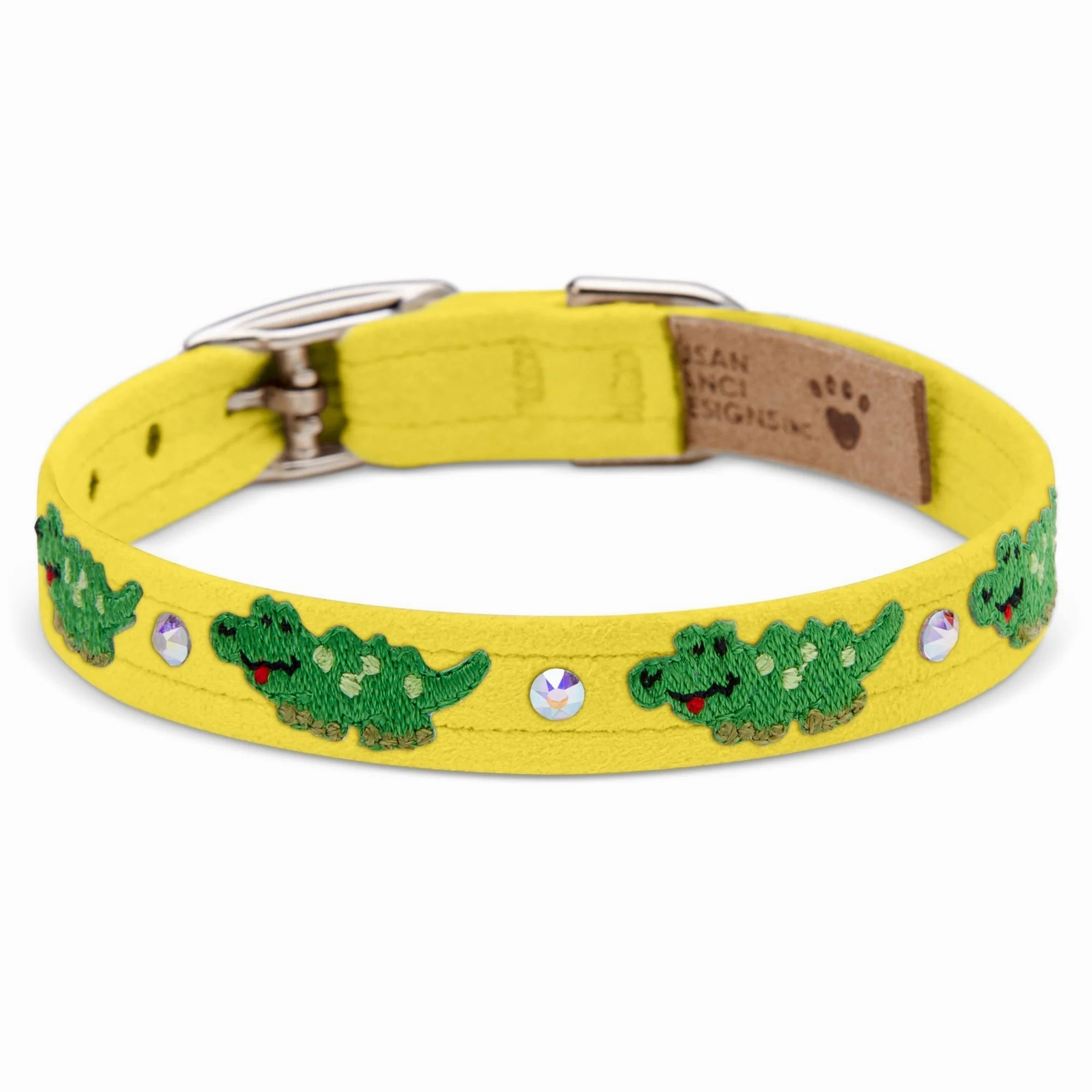 Susan Lanci Embroidered Green Alligators with Crystals Collar in Many Colors