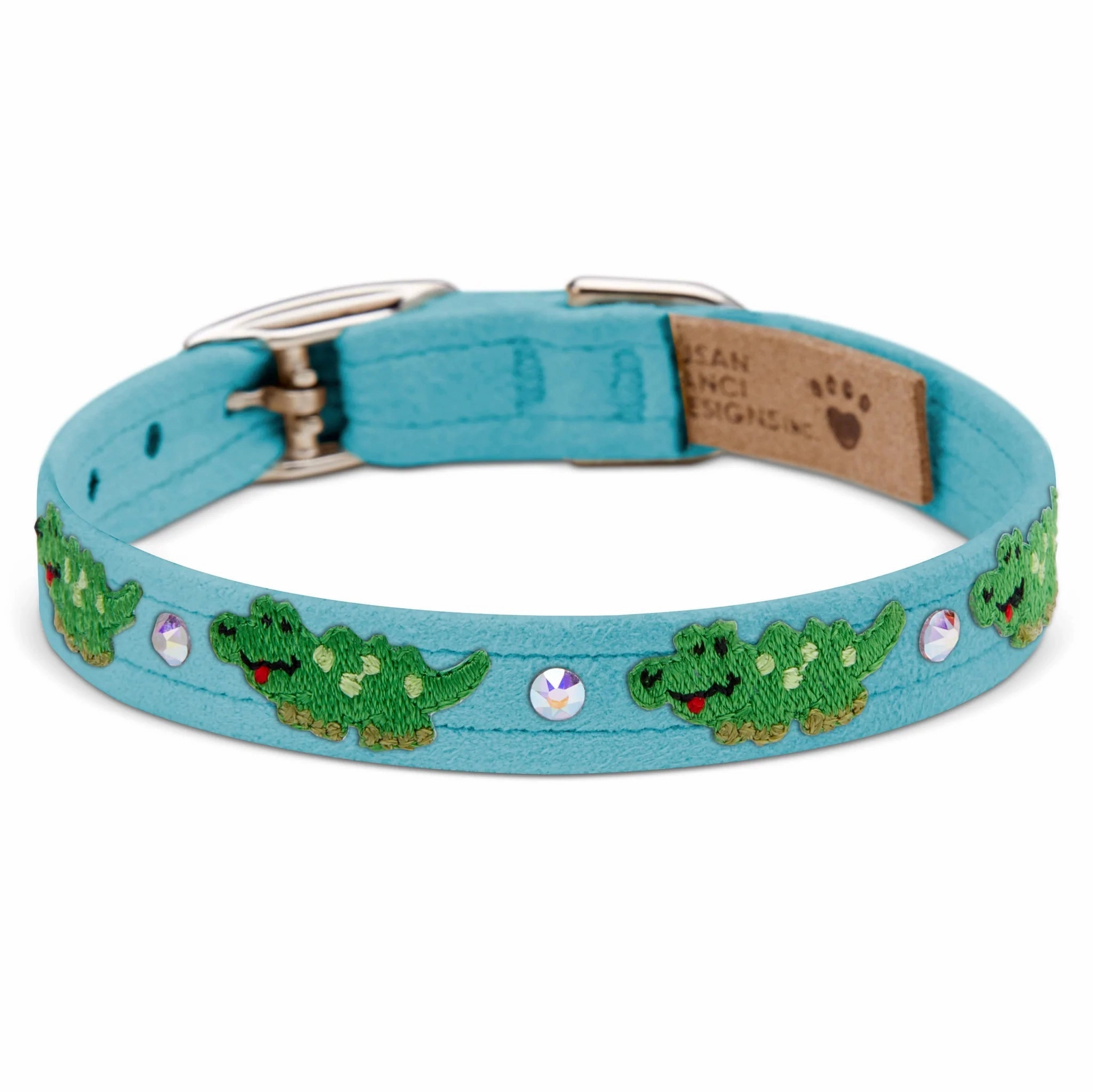 Susan Lanci Embroidered Green Alligators with Crystals Collar in Many Colors
