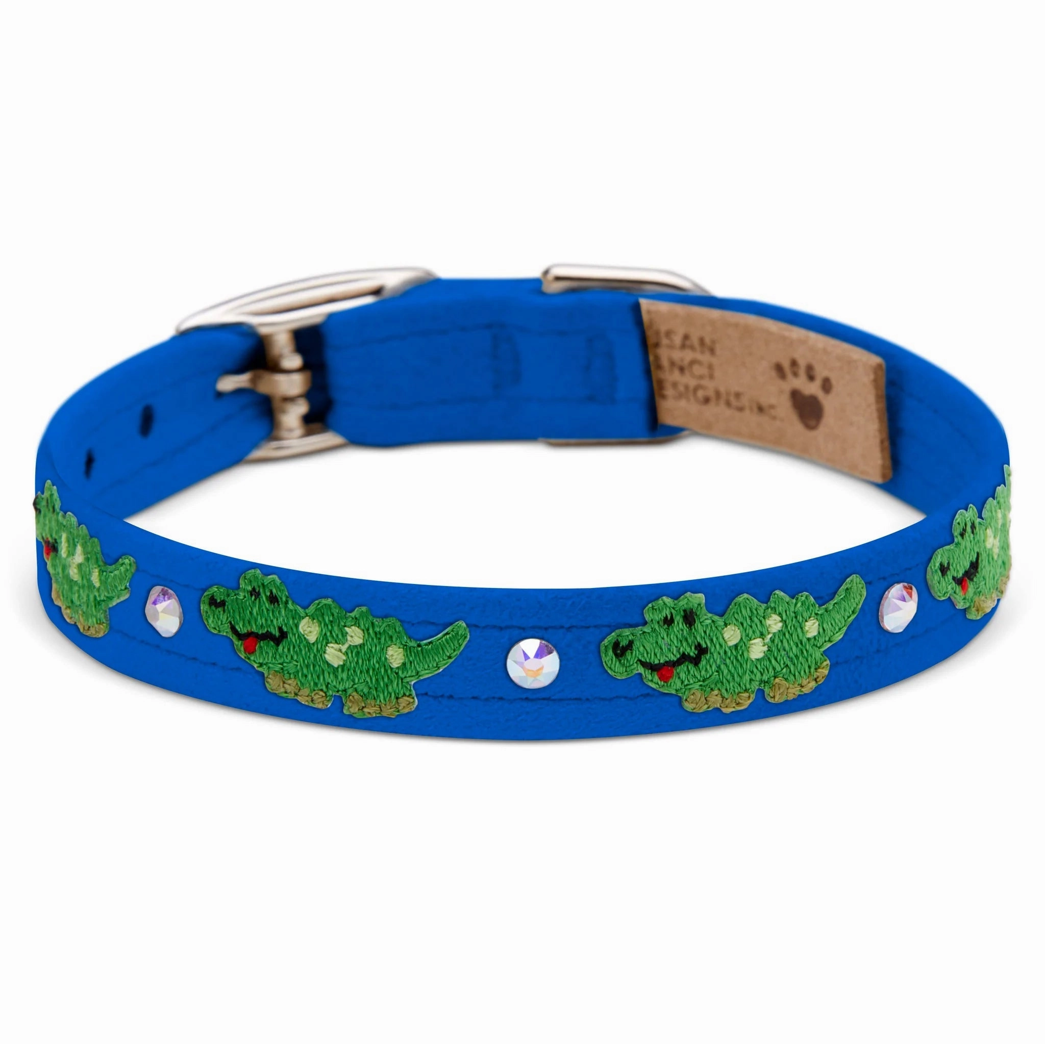Susan Lanci Embroidered Green Alligators with Crystals Collar in Many Colors