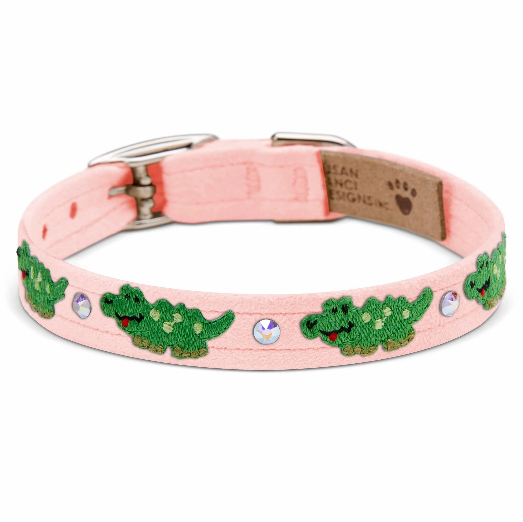 Susan Lanci Embroidered Green Alligators with Crystals Collar in Many Colors