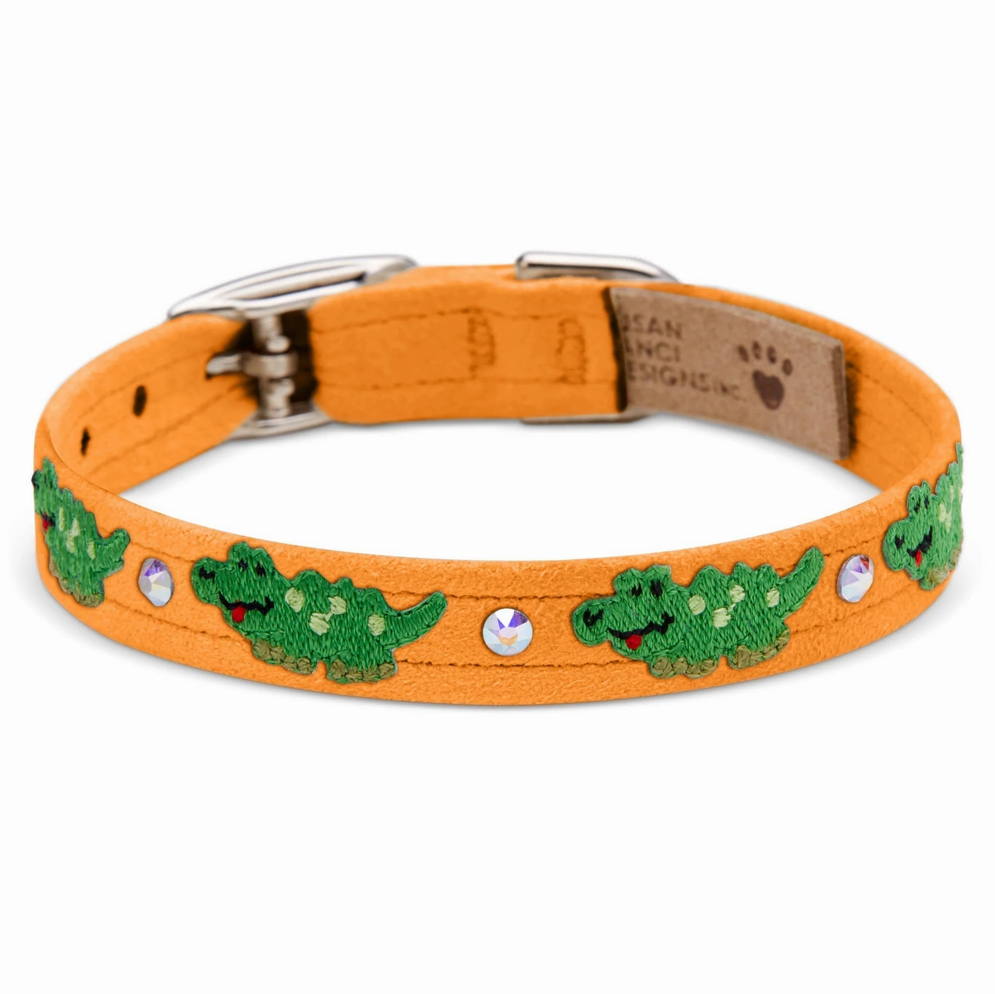 Susan Lanci Embroidered Green Alligators with Crystals Collar in Many Colors