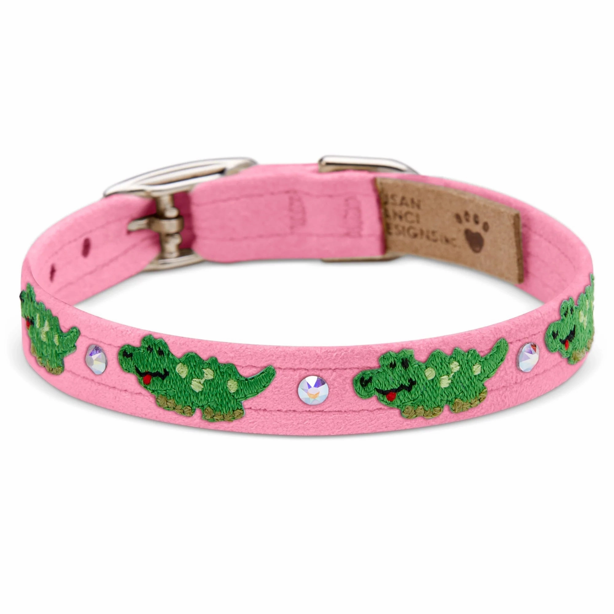 Susan Lanci Embroidered Green Alligators with Crystals Collar in Many Colors