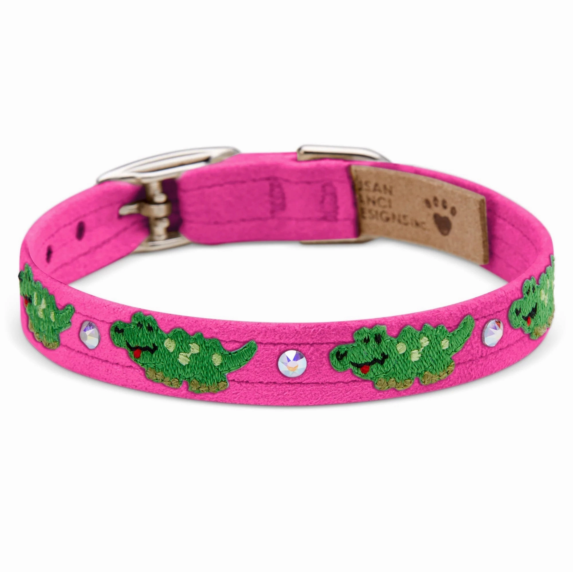 Susan Lanci Embroidered Green Alligators with Crystals Collar in Many Colors