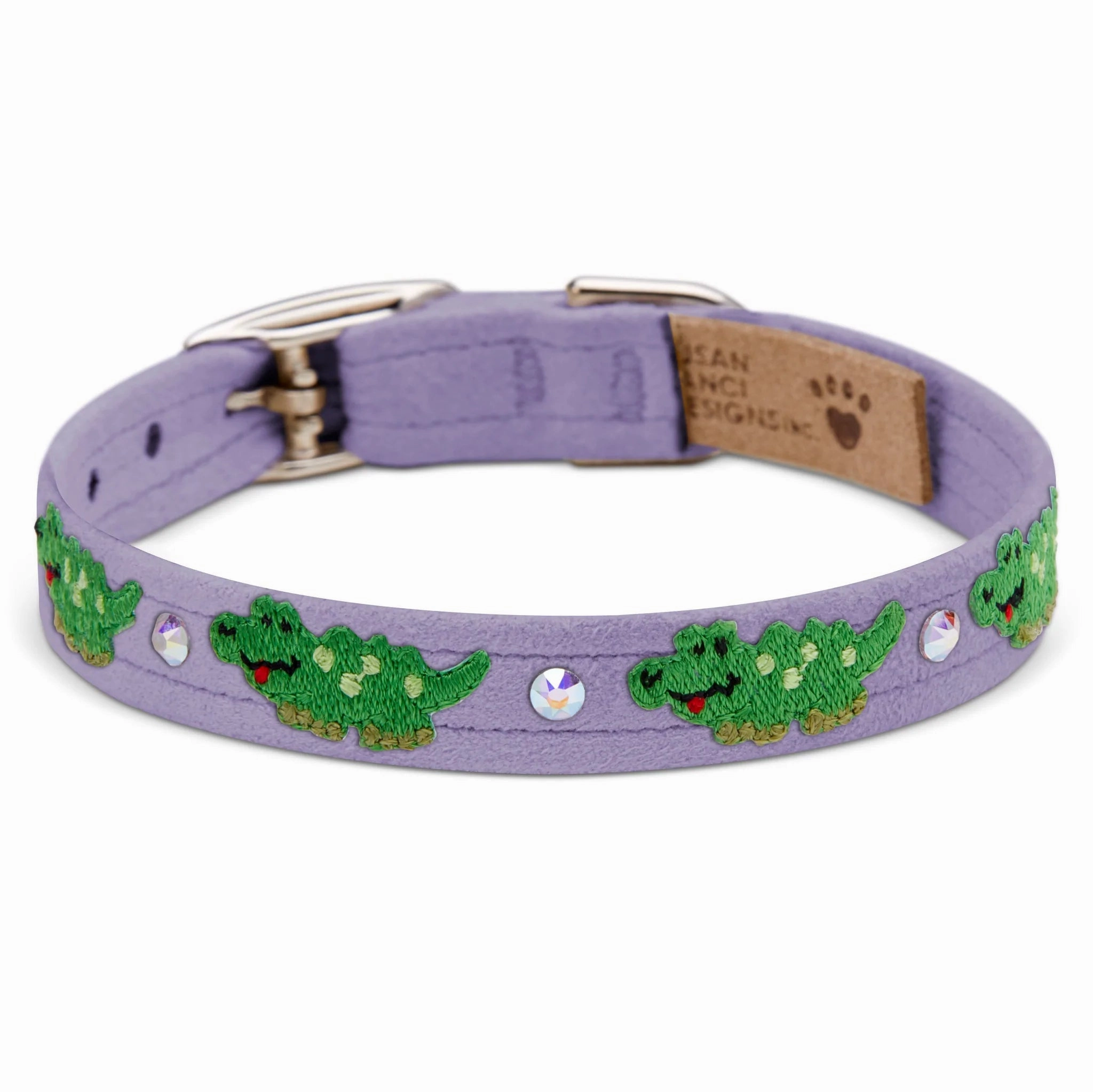 Susan Lanci Embroidered Green Alligators with Crystals Collar in Many Colors