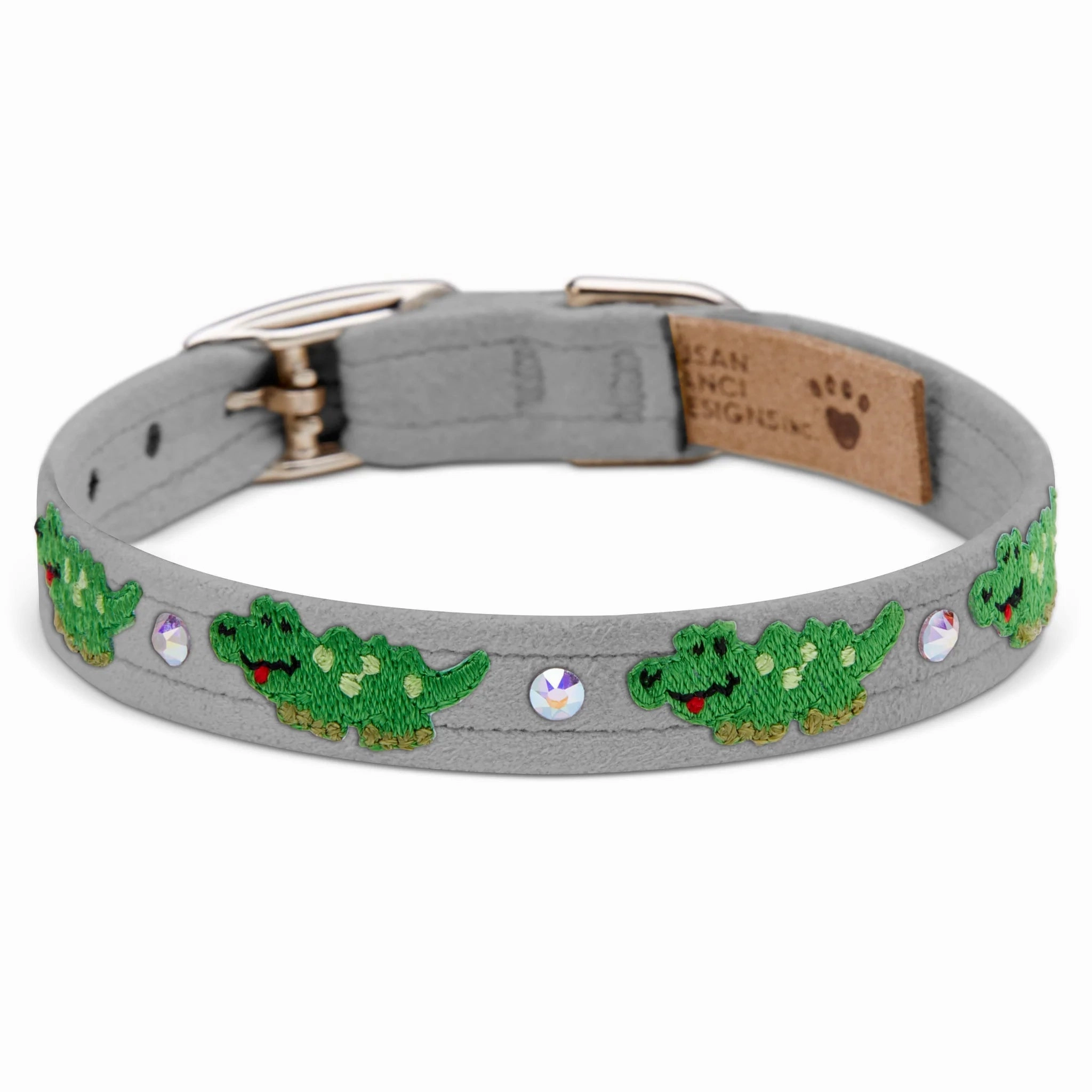 Susan Lanci Embroidered Green Alligators with Crystals Collar in Many Colors