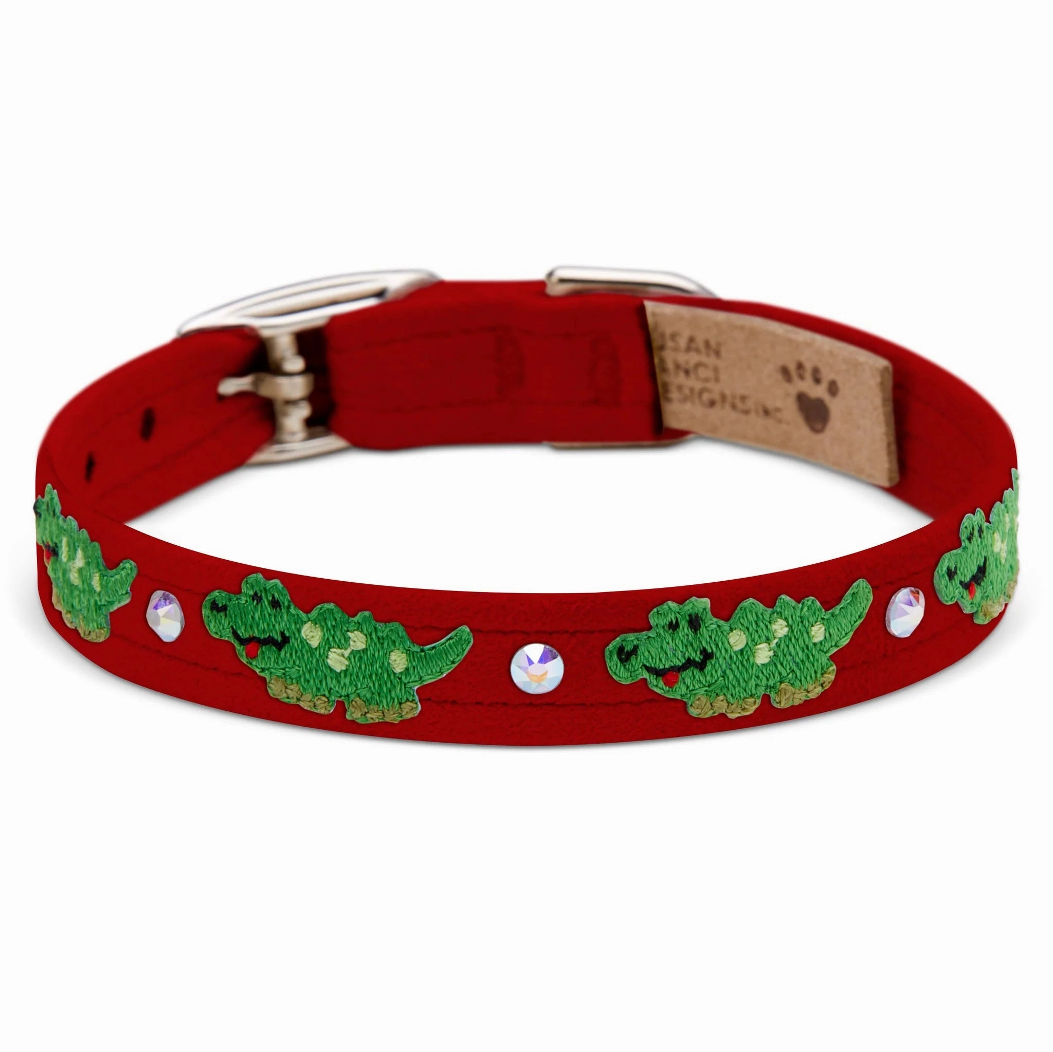 Susan Lanci Embroidered Green Alligators with Crystals Collar in Many Colors