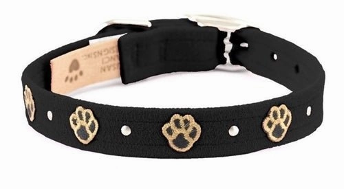 Susan Lanci Embroidered Paws with Studs Ultrasuede Dog Collar