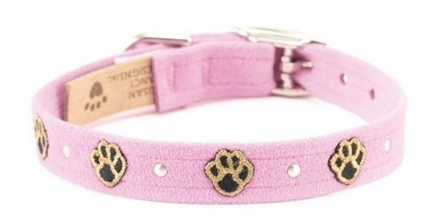 Susan Lanci Embroidered Paws with Studs Ultrasuede Dog Collar