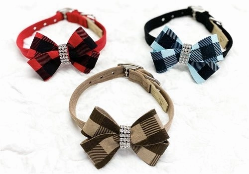 Susan Lanci Fawn Gingham Nouveau Bow Ultrasuede Collar