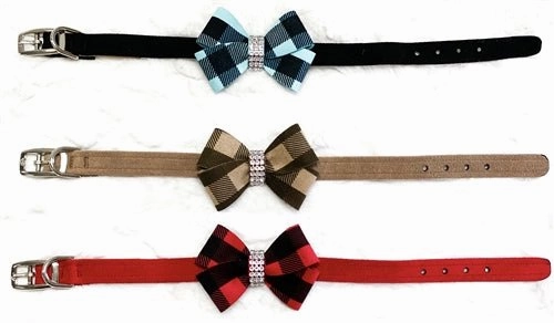 Susan Lanci Fawn Gingham Nouveau Bow Ultrasuede Collar