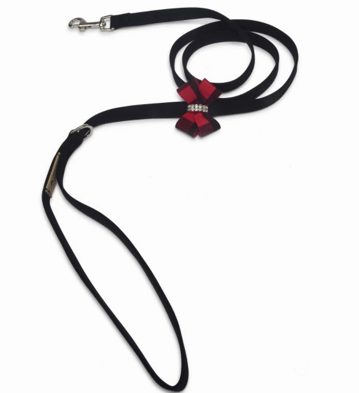 Susan Lanci Red Gingham Nouveau Bow Ultrasuede Collar
