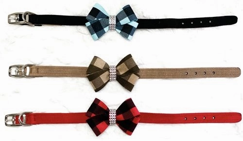 Susan Lanci Red Gingham Nouveau Bow Ultrasuede Collar