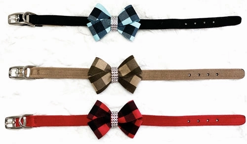 Susan Lanci Tiffi Gingham Nouveau Bow Ultrasuede Collar