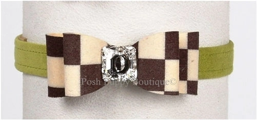 Susan Lanci Windsor Check Collection Ultrasuede Collars- Big Bow Style and Many Colors