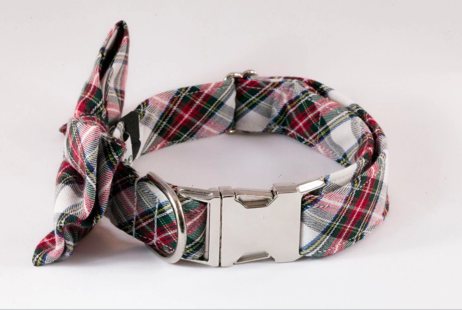 Tartan Plaid Bow Tie Dog Collar