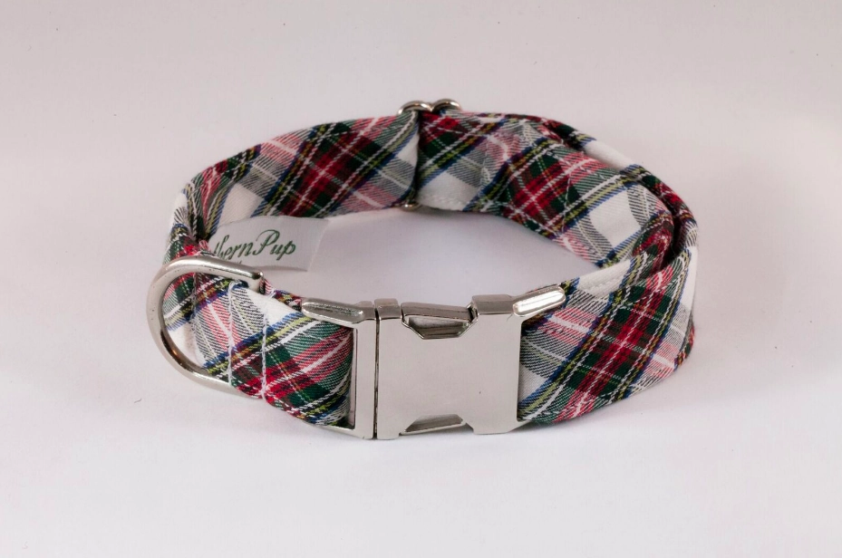 Tartan Plaid Girl Dog Flower Bow Tie Collar