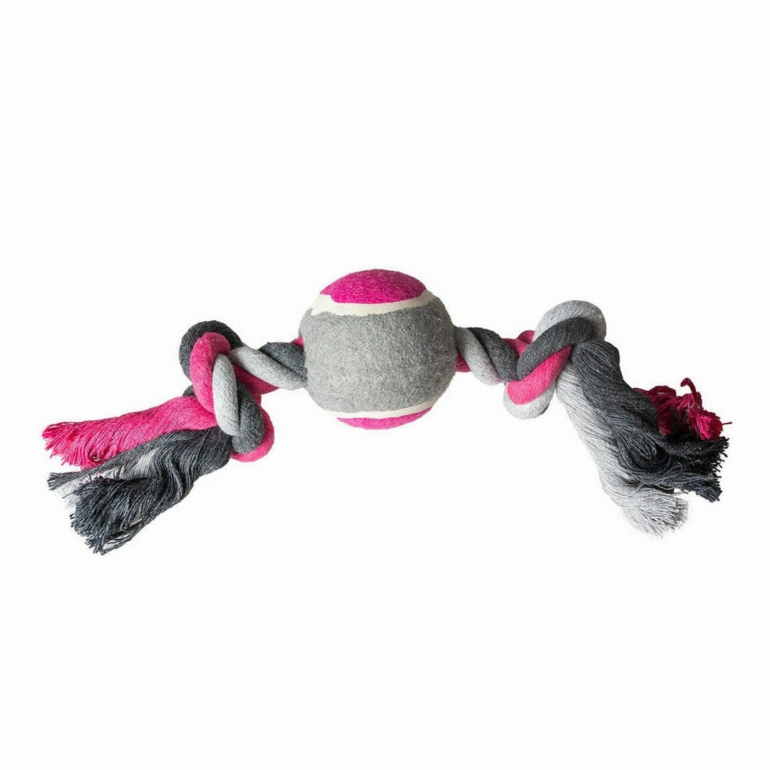 Tug Toy Knotted Cotton & 2Knots & Tennis Ball 30cm grey/pink