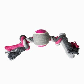 Tug Toy Knotted Cotton & 2Knots & Tennis Ball 30cm grey/pink