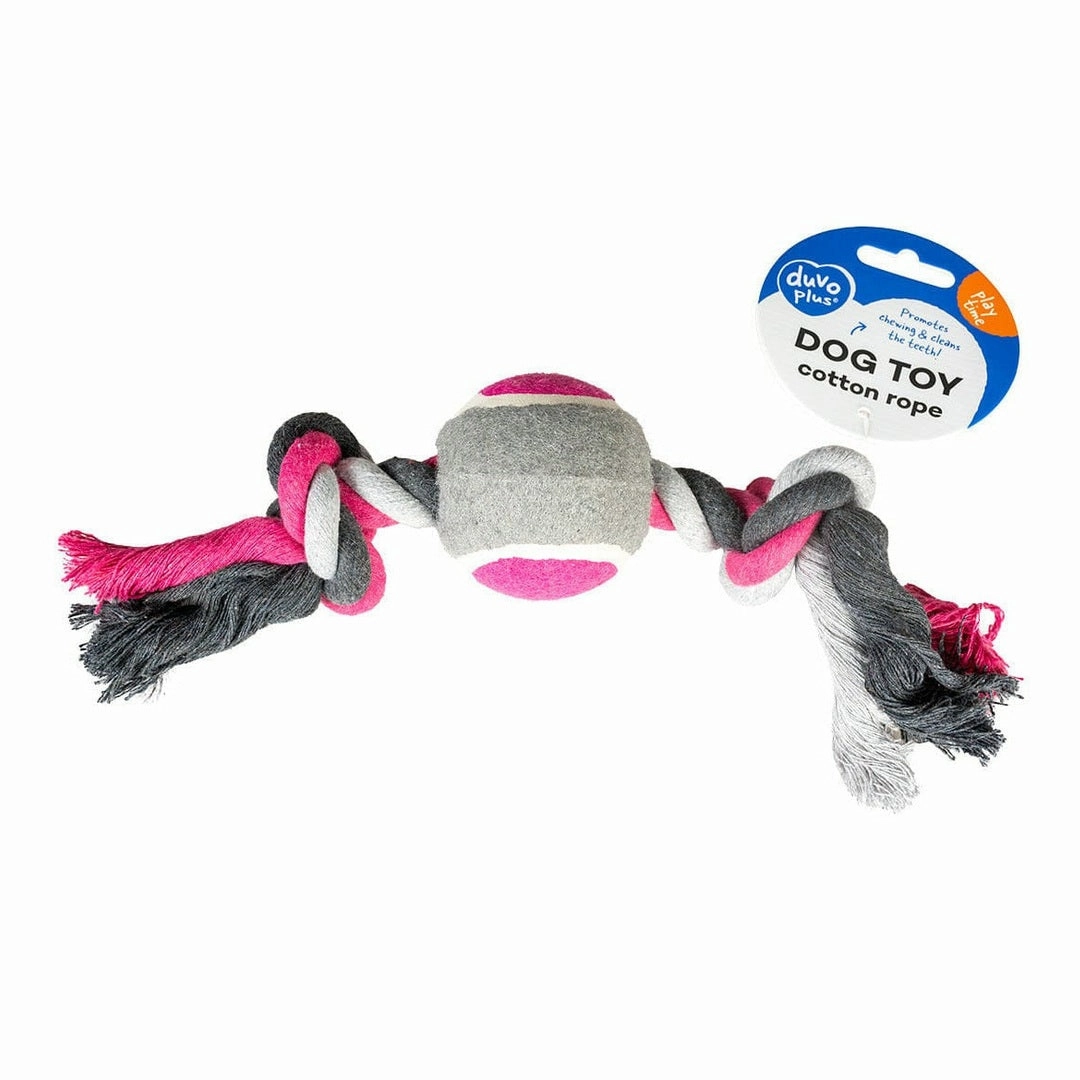 Tug Toy Knotted Cotton & 2Knots & Tennis Ball 30cm grey/pink