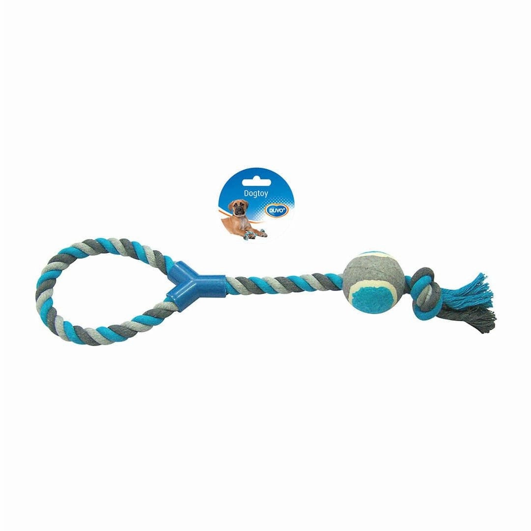 Tug Toy Knotted Cotton Pull Ring & Plastic 30cm grey/blue