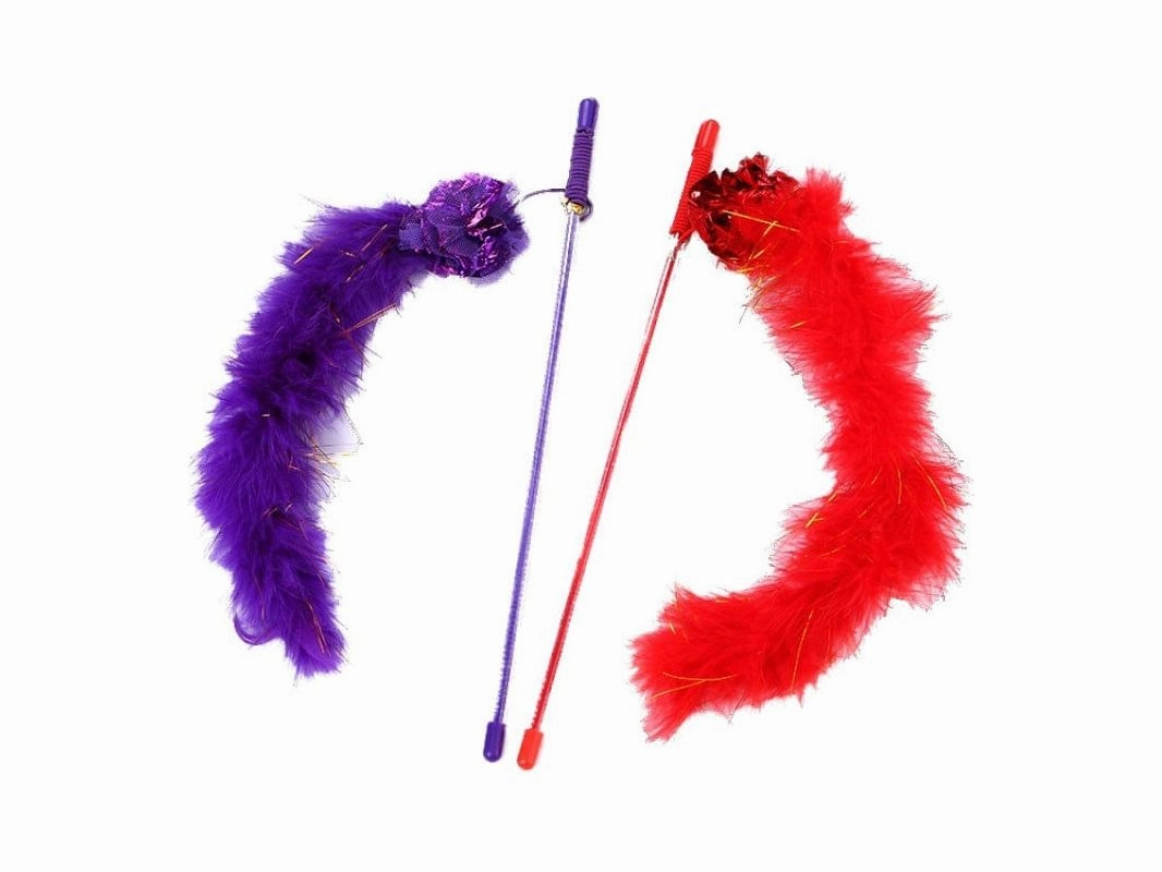 Turkey fluff with rattling paper ball funny cat stick 30cm